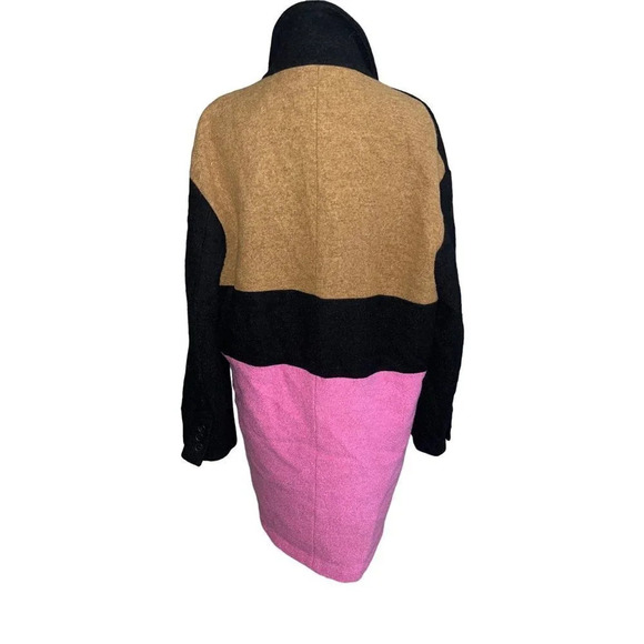 Peter Som Collective Colorblock Wool Coat in Black 0 Womens Trench Jacket - Picture 7 of 12
